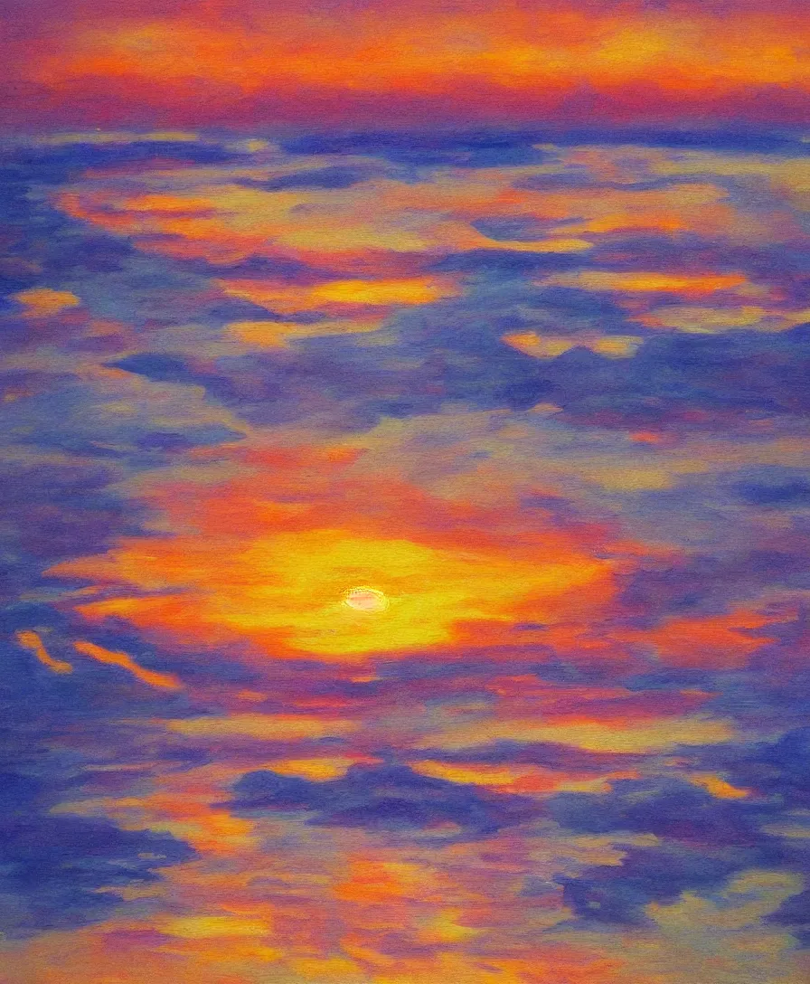 Prompt: dreamlike painting of a paradise island, sunset