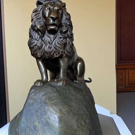 Image similar to bronze sculpture of a lion standing on a rock