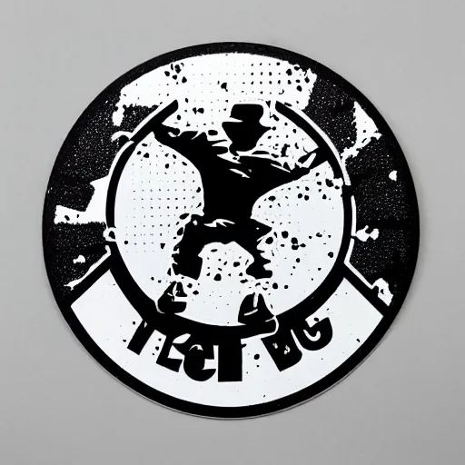 Image similar to die cut sticker, walter white breakdancing in techwear splatter paint