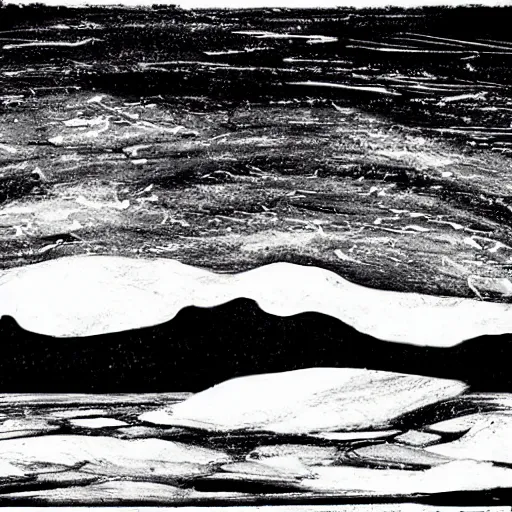 Prompt: luminist polar landscape, crosshatching brushwork