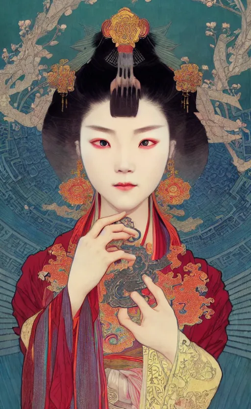 Image similar to ancient chinese beauties with big eyes highly detailed, digital painting, artstation, concept art, sharp focus, illustration, art by greg rutkowski and alphonse mucha and victo ngai