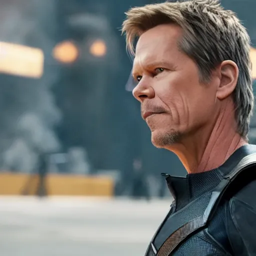 Prompt: film still of Kevin Bacon as Hawkeye in Avengers Endgame