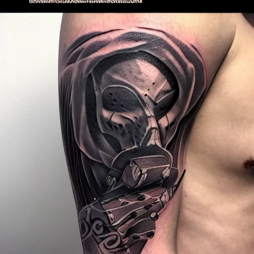 Image similar to scrappy ashen drug addiction cartoon tattoo design, stencil, traditional, professional shoulder tattoo, by artgerm, artgerm, digital art
