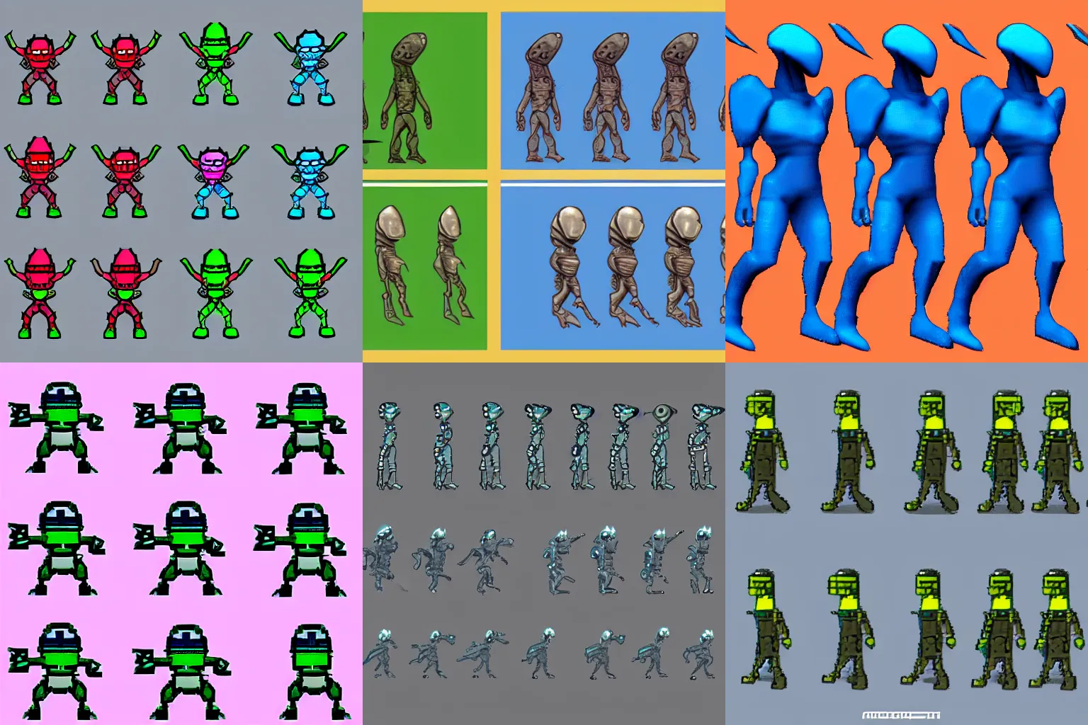 Prompt: alien walking cycle sprite sheet, game art
