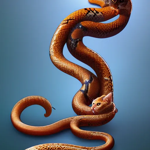 Prompt: a fusion of a cat fused with a snake, hyperdetailed, artstation, cgsociety, 8 k