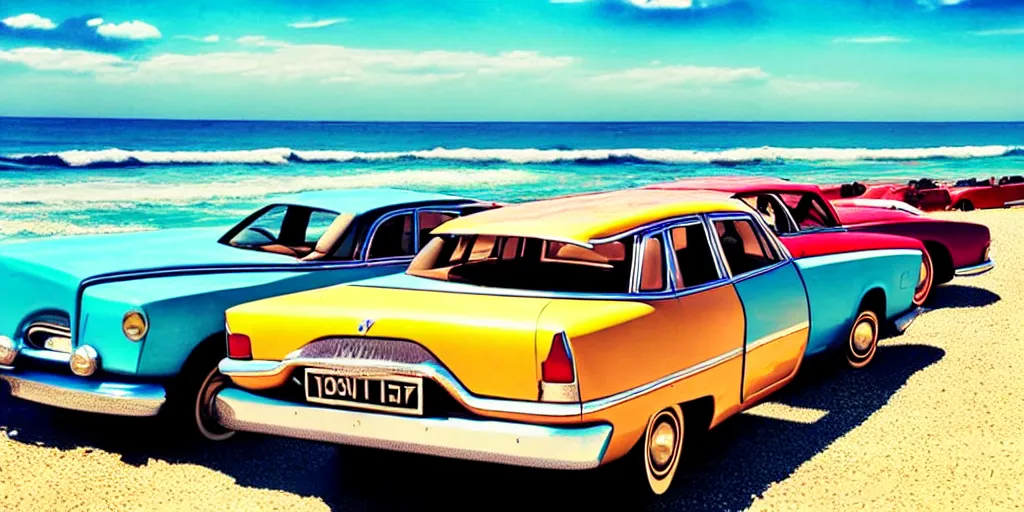 Image similar to vintage cars on a beach