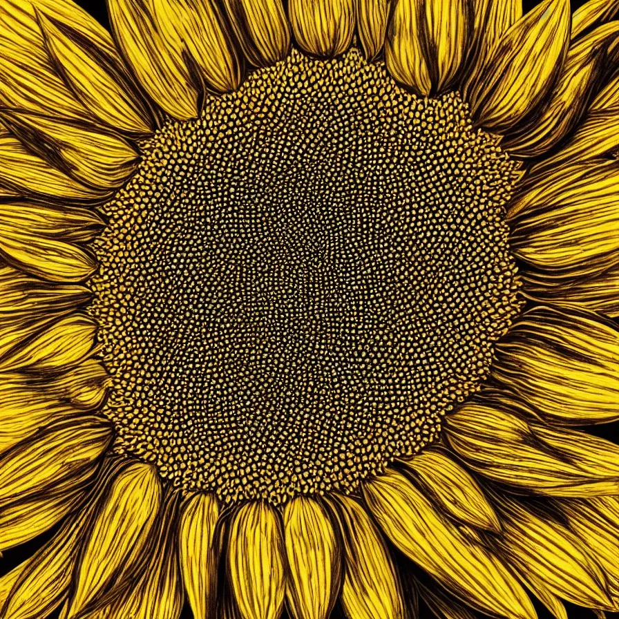 Prompt: award winning fine artwork of hypnotizing sunflower patterns, golden ratio