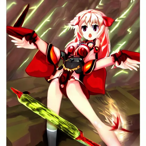 Image similar to flandre scarlet in metroid prime magmoor caverns, touhou, lava, cave