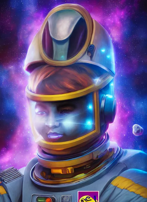 Image similar to an epic fantasy comic book style portrait painting of an astronaut lhama, defensor of the galaxy. deep space background unreal 5, daz, hyperrealistic, octane render, cosplay, rpg portrait, dynamic lighting