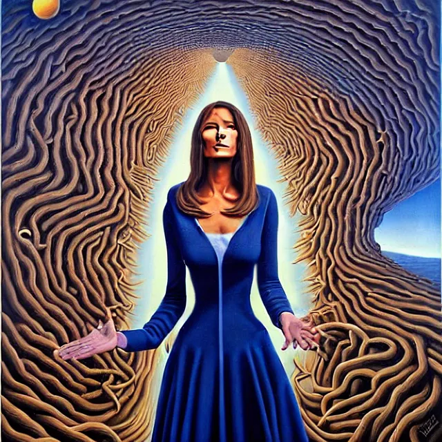 Image similar to an oil on canvas portrait painting of melania trump, surrealism, surrealist, cosmic horror, rob gonsalves, high detail