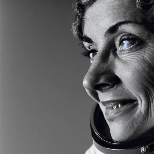 Prompt: closeup portrait of the first woman on the moon, astronaut, by Steve McCurry and David Lazar, natural light, detailed face, CANON Eos C300, ƒ1.8, 35mm, 8K, medium-format print