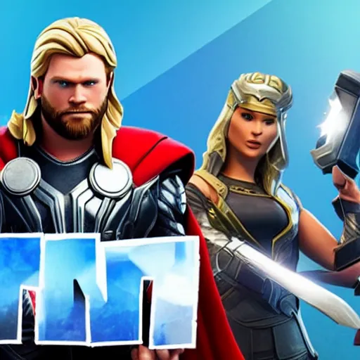 Prompt: photo of Thor playing fortnite with zucc