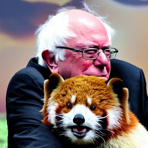 Image similar to Bernie Sanders and a red panda as best friends