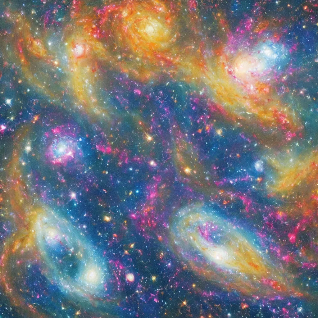 Image similar to a beautiful painting of two distant galaxies colliding