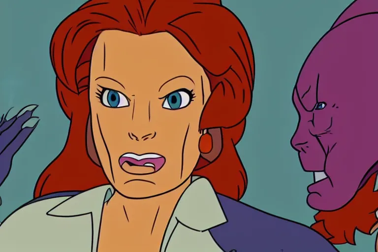 Image similar to Dana Scully on Thundercats (1986), 1980s saturday morning cartoon animation, cel animation, blu-ray transfer 5k