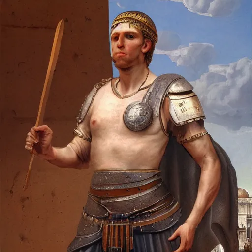 Prompt: Jerma985 in Ancient Rome, detailed, highly detailed, heroic, epic, complex, very detailed, realistic, HD quality, 8k resolution, body and headshot, Oil Painting, Italian Renaissance Painting, Italian Renaissance Painting Style, Renaissance Painting Style, Painting, Trending on Artstation