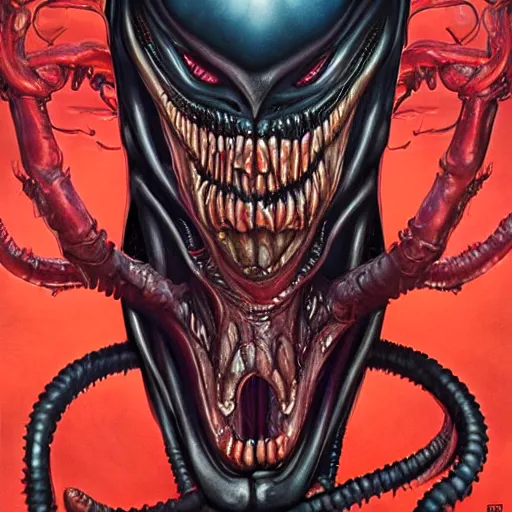 Prompt: Lofi Giger Scorn Horror Alien portrait of Venom Pixar style by Tristan Eaton Stanley Artgerm and Tom Bagshaw