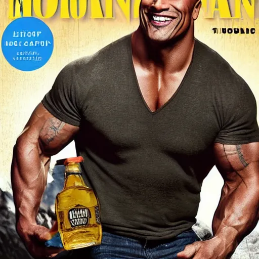 Image similar to dwayne johnson holding a jug of moonshine, cover of national geographic magazine