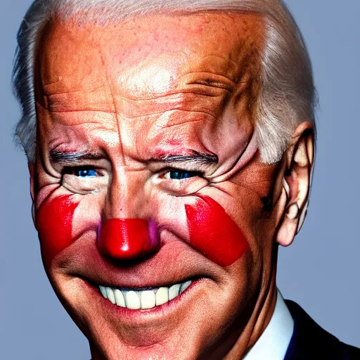 Image similar to Joe Biden with colorful clown makeup all over his face