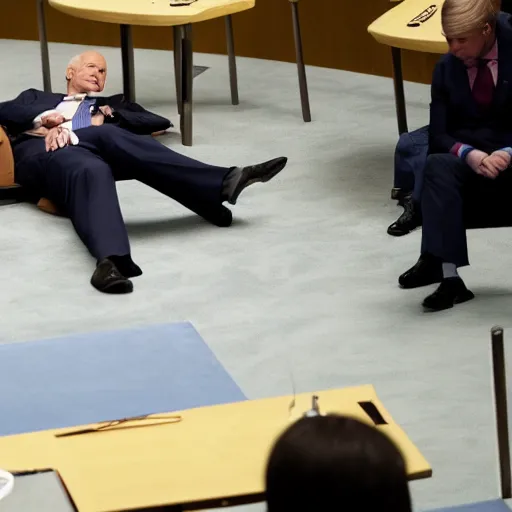 Image similar to joe Biden sleeping at the United Nations