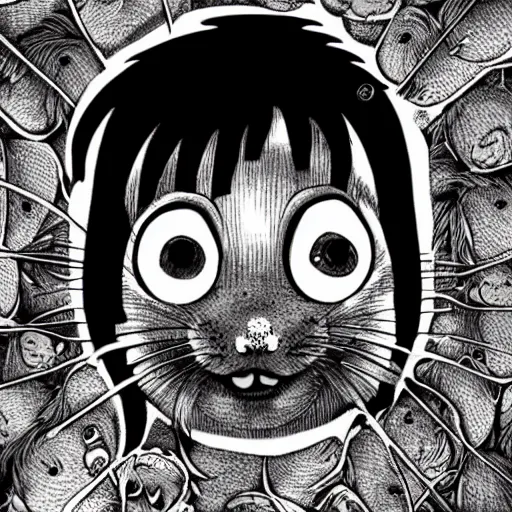 Prompt: a Hamster in the style of junji ito