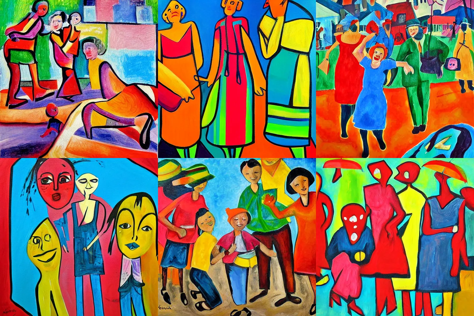 Prompt: a vibrant, joyful painting of the great depression in the style of sandra kuck