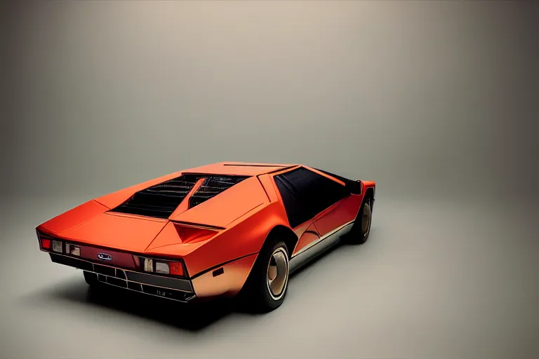 Image similar to designed by john delorean stylized poser of a single 1 9 8 6 lamborghini countach ( ( delorean ) ) ford gt 4 0, large led lights, ektachrome photograph, volumetric lighting, f 8 aperture, cinematic eastman 5 3 8 4 film