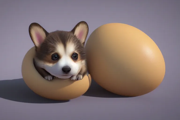 Prompt: a baby corgi crawling out of an egg, photography, fantasy art, concept art, digital art, trending on artstation, 4 k, extremely detailed, realistic,