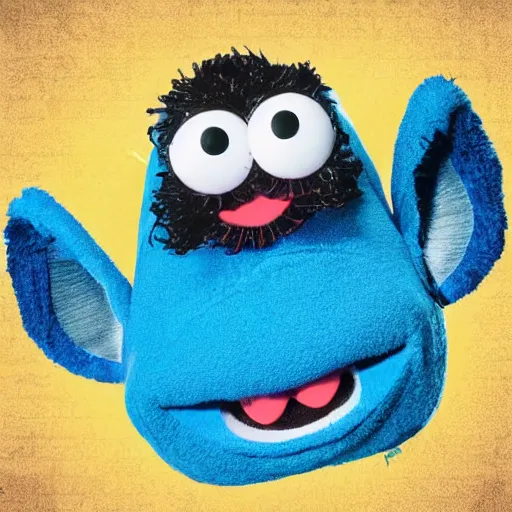 Image similar to an adorable shy nervous mantaray muppet, in the style of the muppets, with character design by spongebob the musical on broadway, real, photograph, cinematic