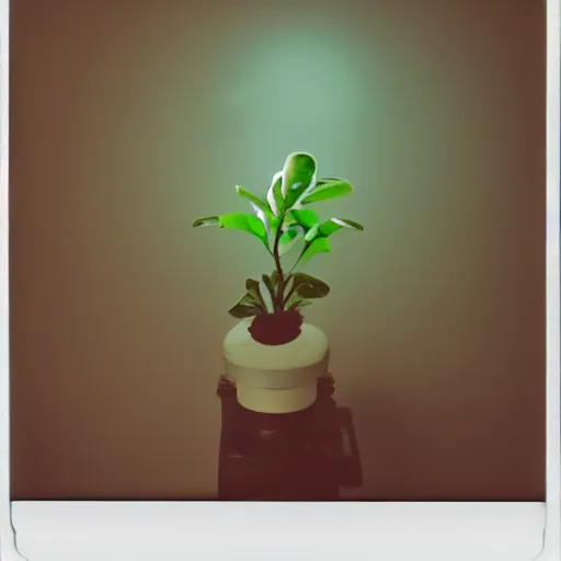 Image similar to a glowing lightbulb, with a plant inside, polaroid photo, surreal,