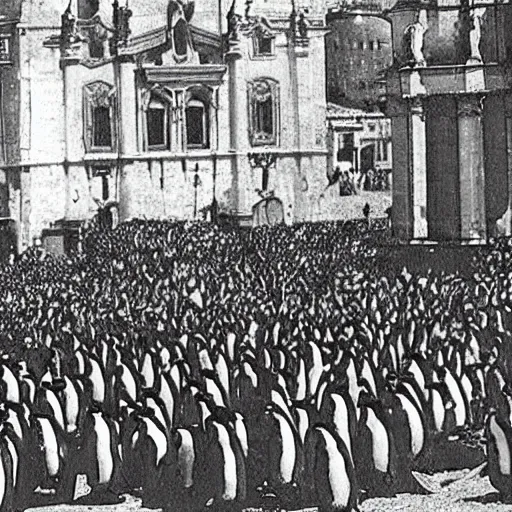 Image similar to penguins capturing Pope John Paul the second from Peter's square