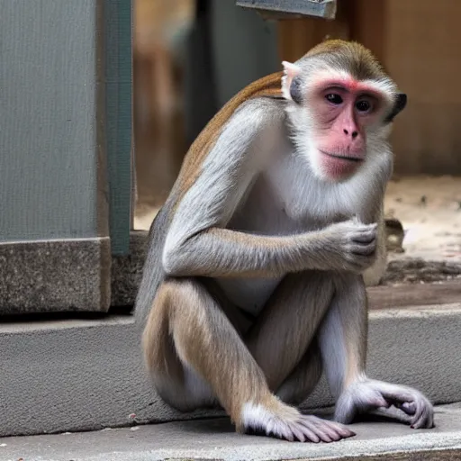 Image similar to Monkey in work uniform taking a lunch break, ultra realistic, canon camera