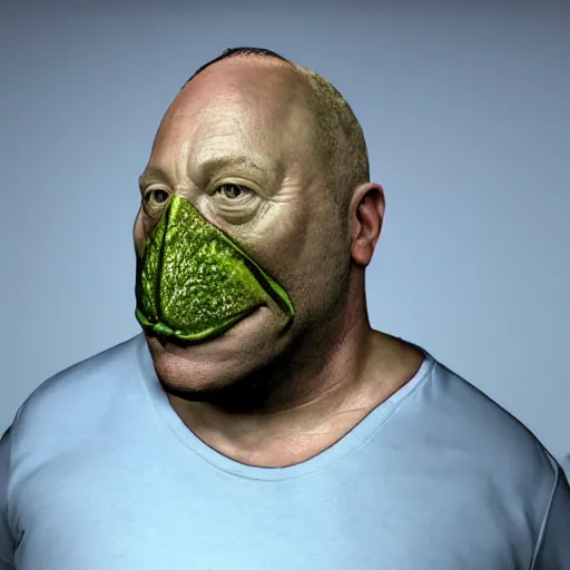 Prompt: hyperrealistic mixed media image of info wars alex jones ( ( bullfrog face mask ) ), stunning 3 d render inspired art by xiang duan and thomas eakes and greg rutkowski, perfect facial symmetry, hyper realistic texture, realistic, highly detailed attributes and atmosphere, dim volumetric cinematic lighting, 8 k octane detailed render, post - processing, masterpiece,