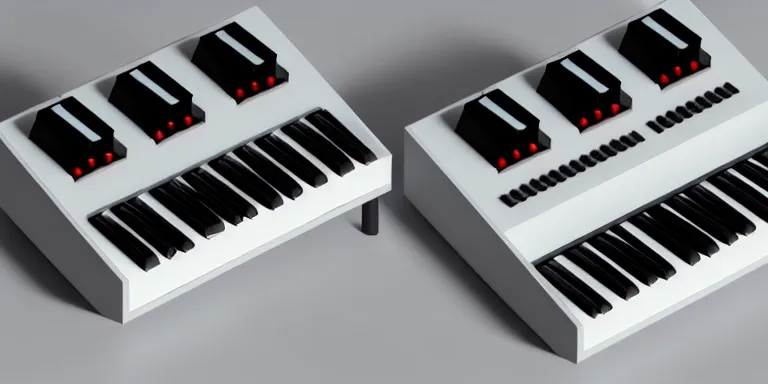 Prompt: dezeen showroom , lot2046, archdaily, minimalissimo, houdini , teenage engineering moad, product design concept, product shot, top down view of moog melotron synthesizer 3d model made by jony ives, dieter rams, 8k, high detailed photo