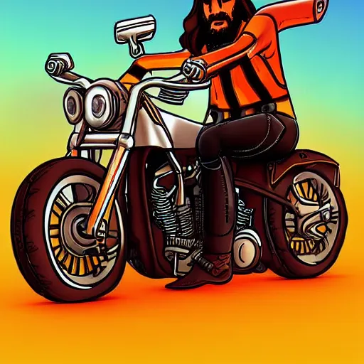 Prompt: jesus riding a harley davidson motorcycle, digital art, trending on artstation