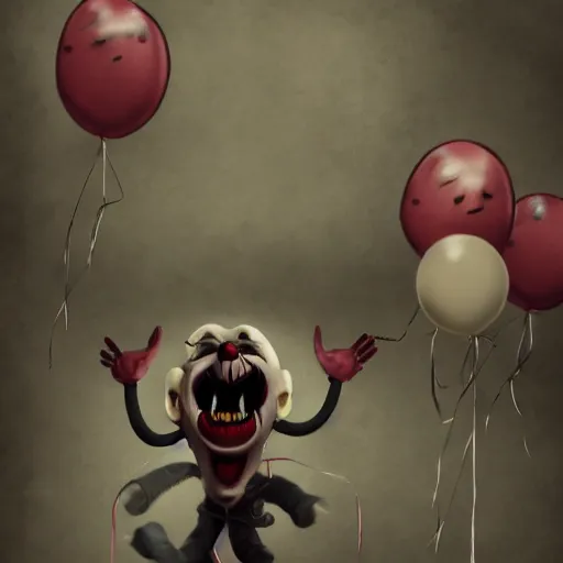 Prompt: dark horror clowns screaming balloons, artstation, gritty, scared