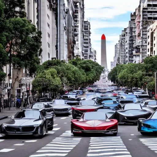 Image similar to Buenos Aires Argentina, futuristic cars in the street, holograms in the street, detailed, hd