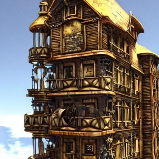 Prompt: steampunk buildings, highly detailed, realistic, fantasy. = n 9