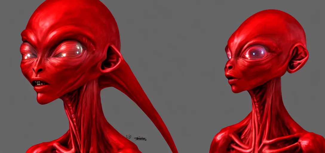 Image similar to red crystal alien girl, fantasy art, trending on artstation