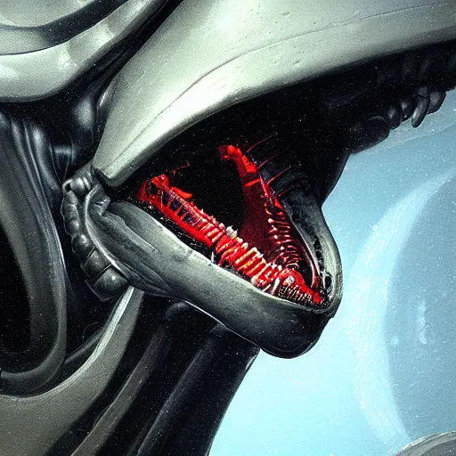 Prompt: closeup portrait of a xenomorph, dramatic lighting, spacestation background, artstation, high detail, by greg rutkowski