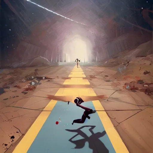 Image similar to cinematic painting of qwop!!!!!!!!!!!!!!!!!!!! running down the track by alvaro castagnet, peter mohrbacher and dan mumford, kinetic, motion, athletic, running