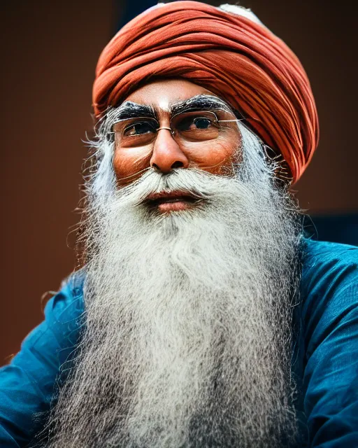 Prompt: A portrait of Sadhguru, highly detailed, trending on artstation, bokeh, 90mm, f/1.4