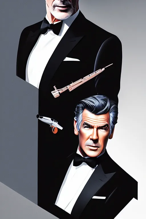 Image similar to Pierce Brosnan as James Bond, digital art by Artgerm and beeple and WLOP