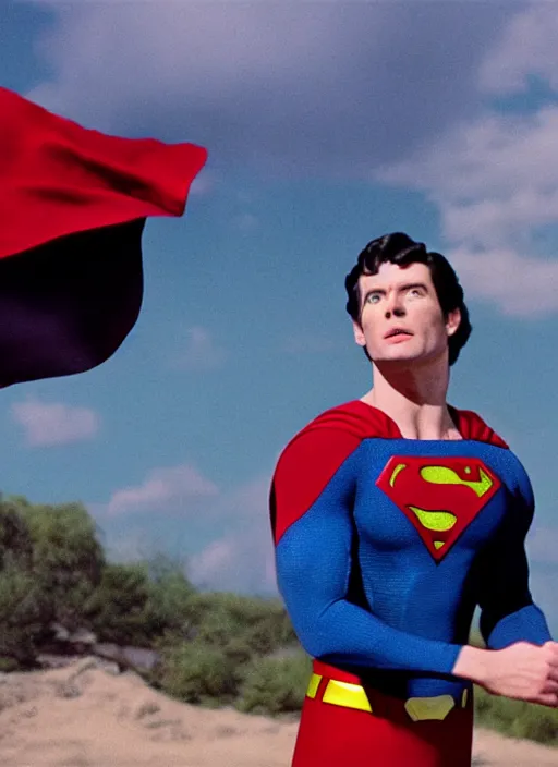 Prompt: film still of Broderick Stephen Harvey as Superman in Superman, 4k