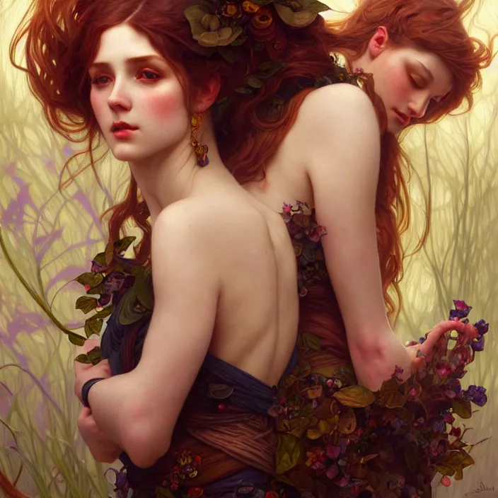 Image similar to Lyra and her dæmon, LSD, diffuse lighting, fantasy, intricate, elegant, highly detailed, lifelike, photorealistic, digital painting, artstation, illustration, concept art, smooth, sharp focus, art by John Collier and Albert Aublet and Krenz Cushart and Artem Demura and Alphonse Mucha