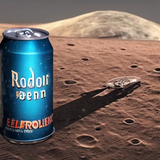 Prompt: photo of a detailed realistic idle regular sized electric guitar and a detailed realistic idle regular sized beer can on the moon surface. realistic. detailed