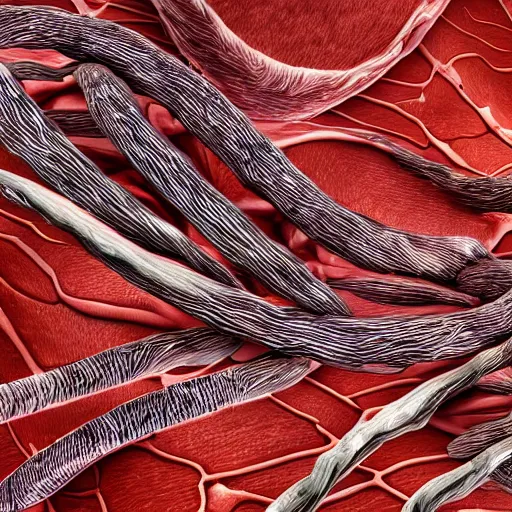 Image similar to detailed realistic illustration of damaged myofibrin muscle fibres