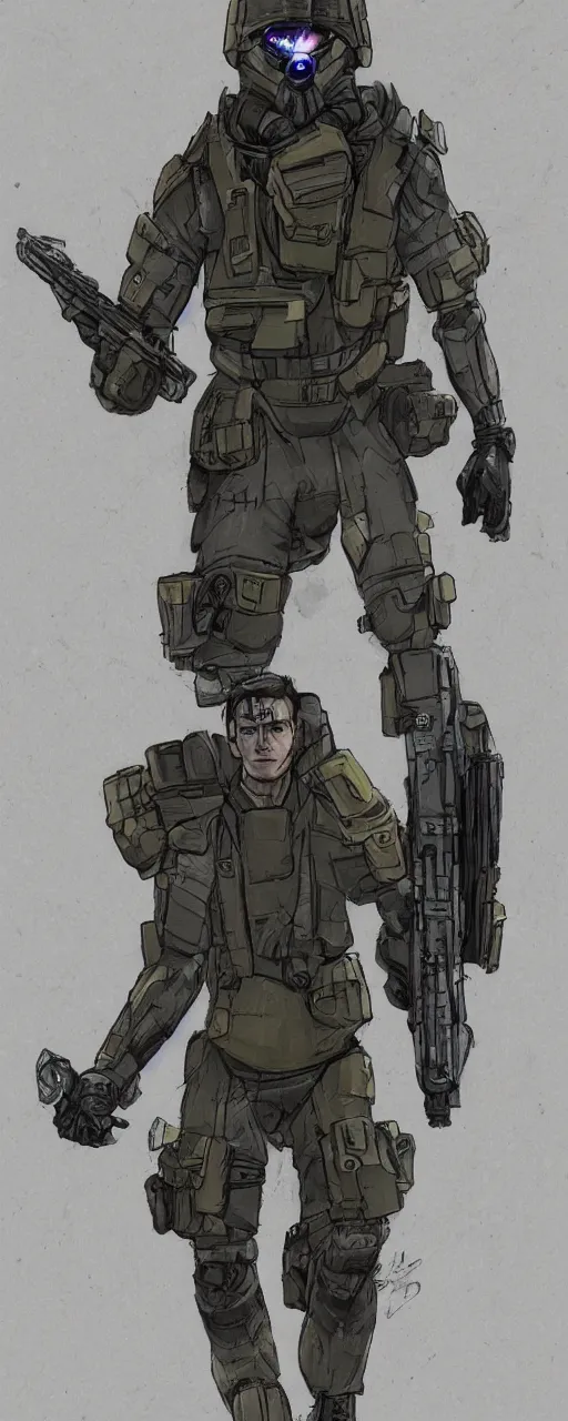 Image similar to scifi soldier in the style of sixmorevodka