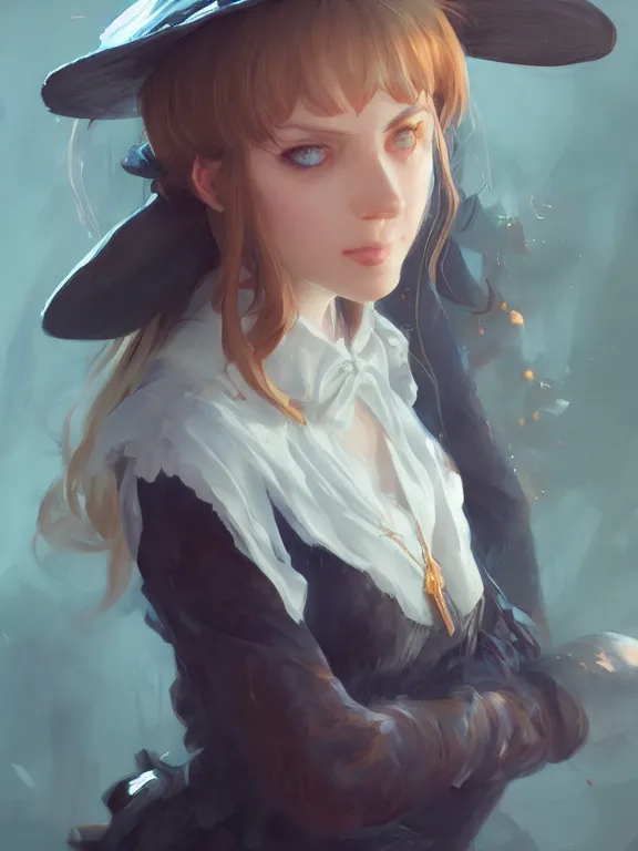 Prompt: A mischievous young witch about to get up to some trouble. Elegant. Smooth. By Ruan Jia and Artgerm and Range Murata and WLOP. Key Art. Fantasy Illustration. award winning, Artstation, intricate details, realistic, Hyperdetailed, 8k resolution.
