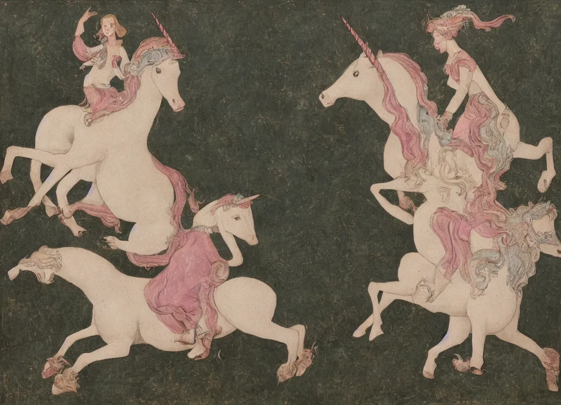 Image similar to woman riding a unicorn